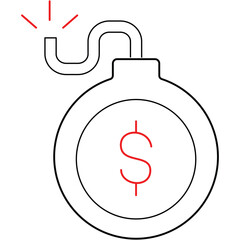 Explosive Bomb With Dollar Sign Symbol Represents Financial Crisis Risk Threat Danger Or Economic Instability Danger With Red Accent Elements On White Background Isolated Illustration
