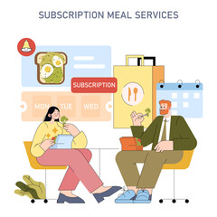 Vector Illustration of Subscription Meal Services Interaction