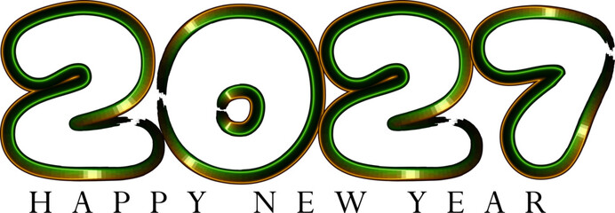 Vibrant 2027 Happy New Year Graphic with Green and Gold Elements