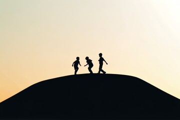 Silhouette of Three People on a Hilltop - Minimalist Abstract
