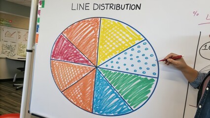 Colorful hand drawn pie chart depicting line distribution