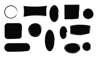 Collection of black grunge brush stroke shapes on white background