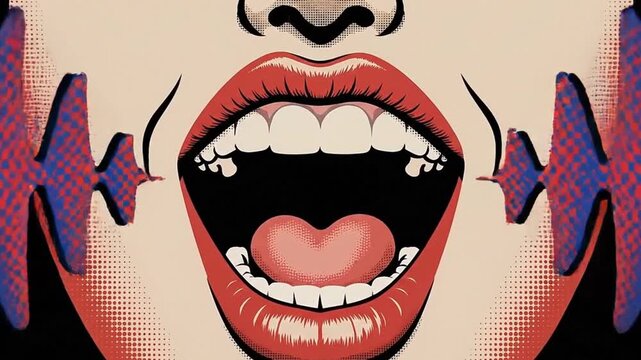 The Open Mouth: A close-up illustration of a woman's mouth in a pop art style, lips opened, exuding boldness and self-assuredness. It's a striking image of a confident woman.