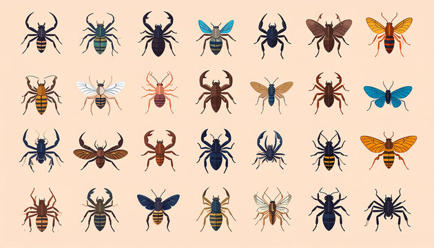 Illustration of various insect species on a light background