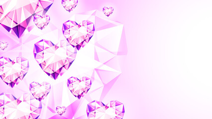 Sparkling Heart-Shaped Gemstones Floating on Background. Luxury Valentine's Day Concept.