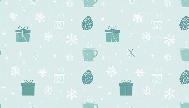 Winter themed pattern with gifts and snowflakes
