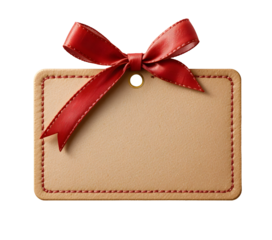 Elegant gift tag with festive red ribbon bow for holiday season promotions and personal messages, offering a touch of warmth and classic seasonal charm