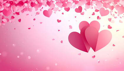 Pink hearts and petals on a soft background