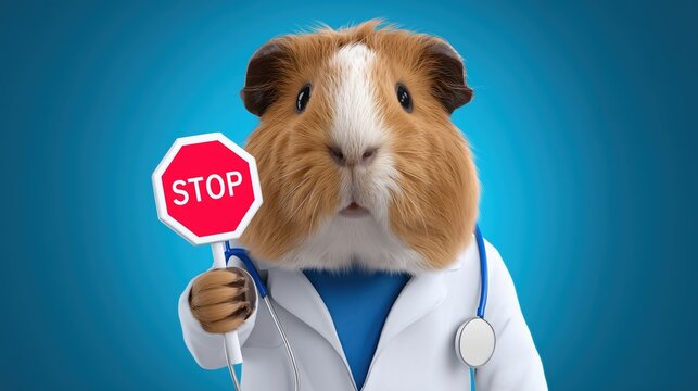 Guinea Pig Doctor Holding Stop Sign - Powered by Adobe
