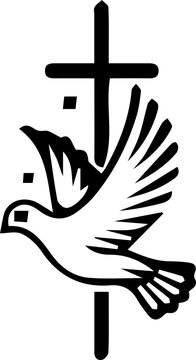 This is a bird flying on a cross