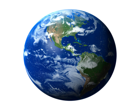 Realistic Blue Planet Earth from Space, isolated on a transparent  background.