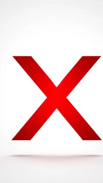 A vibrant red X mark dominates a white backdrop with a subtle green check behind it