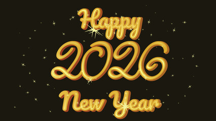 A luxurious New Year's vector banner featuring elegant golden lettering that proudly proclaims "Happy New Year 2026" against a rich, dark background. 