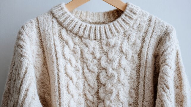 lambswool. A wool sweater shrunk after washing, showing textured fabric on a simple background. lifestyle magazines, social media lookbooks, designed for influencer and brand collaborations.