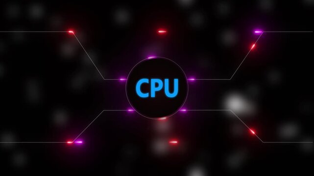 Neon CPU Concept Reveal &ndash; Abstract Digital Data Lines. Futuristic CPU  Concept Text Animation with Digital Network Lines