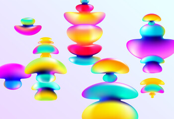 Set of iridescent fluid shapes and bubbles. Collection of colorful vector design elements.