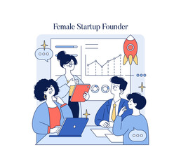Female Startup Founder Leading Team Meeting Illustration