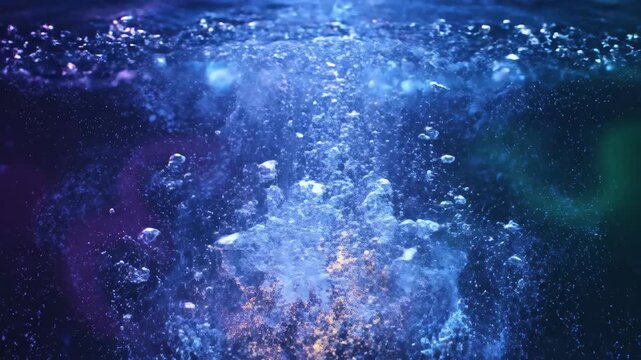 A vibrant abstract image capturing the essence of underwater bubbles, showcasing blue hues. Light diffracts