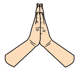 Colored illustration of two hands in a prayer gesture, ideal for spirituality, worship, or cultural designs.