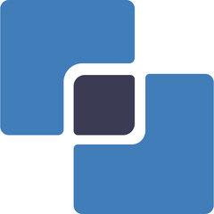 Abstract geometric logo design with interlocking blue squares and a dark center square on a transparent background symbolizing connection and unity