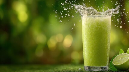 Refreshing lime juice with splash, outdoor shot 
