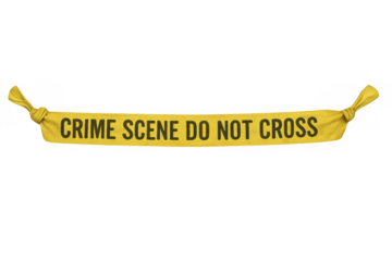 Crime scene yellow barrier tape with do not cross warning, isolating an area for police investigation on transparent background