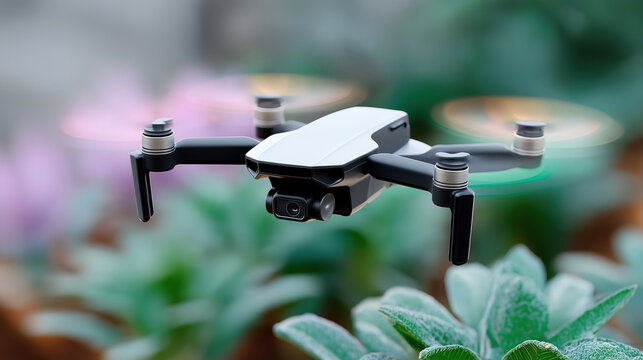 Drone Hovering Over Succulent Plants Outdoors