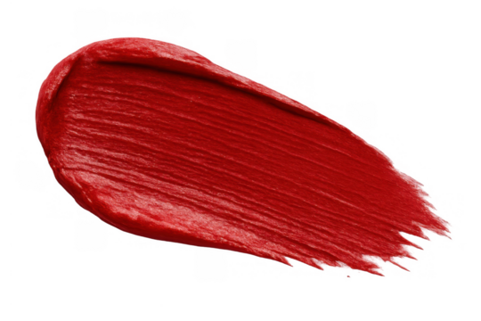 Red lipstick applying a thick, creamy smudge or smear, showing a vibrant cosmetic texture on a transparent background
