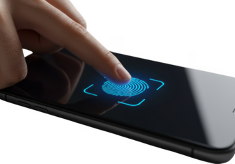 Fingerprint scanner on smartphone screen isolated on transparent background