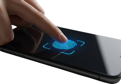 Fingerprint scanner on smartphone screen isolated on transparent background