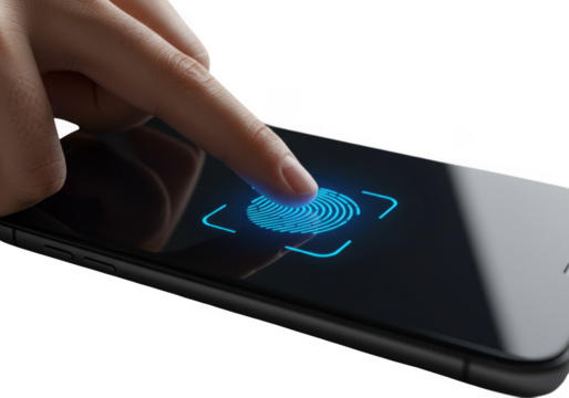 Fingerprint scanner on smartphone screen isolated on transparent background