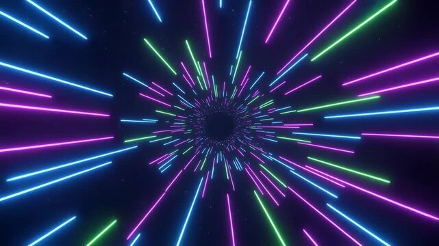 Abstract Neon Tunnel 4K Video Footage - Futuristic Hyperspace Travel Lights