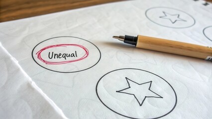 Overhead view of sketches with a pen marking a difference