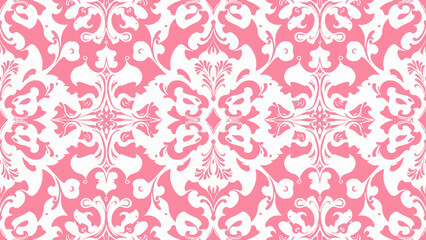 Seamless vintage floral and damask pattern with pink Victorian ornament design