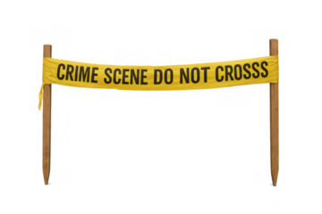 Yellow crime scene tape with do not cross warning, securing an area for investigation on transparent background