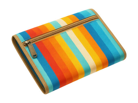 Foldable zippered organizer with stripes for beach essentials at a summer retreat. - Powered by Adobe