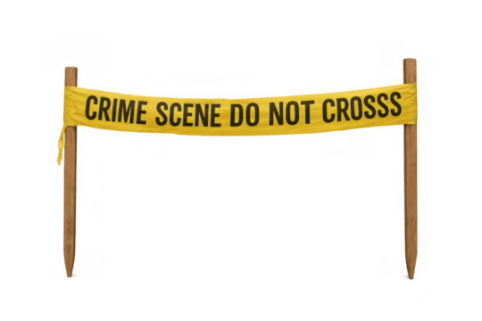 Yellow crime scene tape with do not cross warning, securing an area for investigation on transparent background