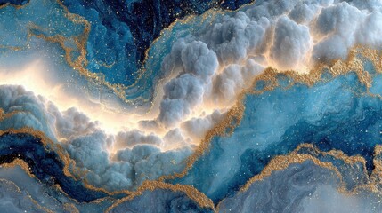 Fluid art abstract background in shades of blue, white and gold, creating a luxurious and shimmering effect, evokes Finance and Wall Street