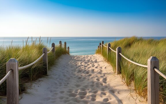 Sandy Beach Pathway Leading to Ocean - Powered by Adobe