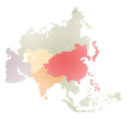 Dotted Asia Map. Asia Continent Map Vector Illustration.