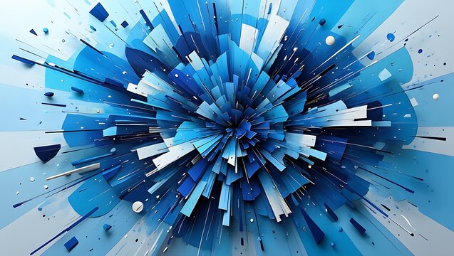 Abstract Blue Geometric Explosion with Radial Burst and Motion Effect - Powered by Adobe