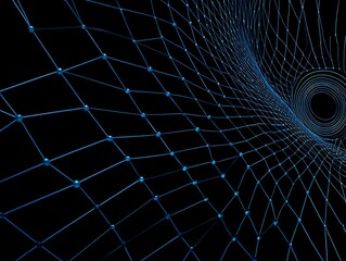 Abstract Blue Network with Connected Nodes on a Black Background Design