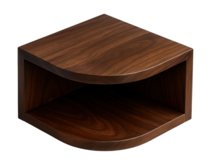 Dark walnut corner shelf, perfect for organizing books in a cozy reading space.