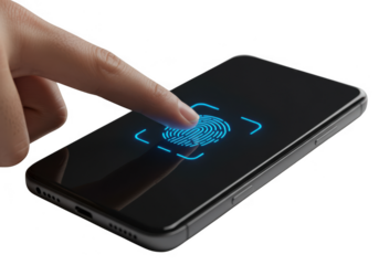 Fingerprint scan on smartphone screen isolated on transparent background