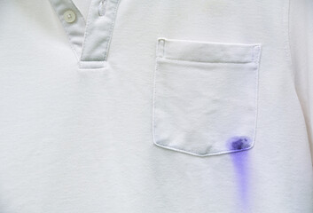 blue ink dirty stain  on white shirt for cleaning concept idea in work house