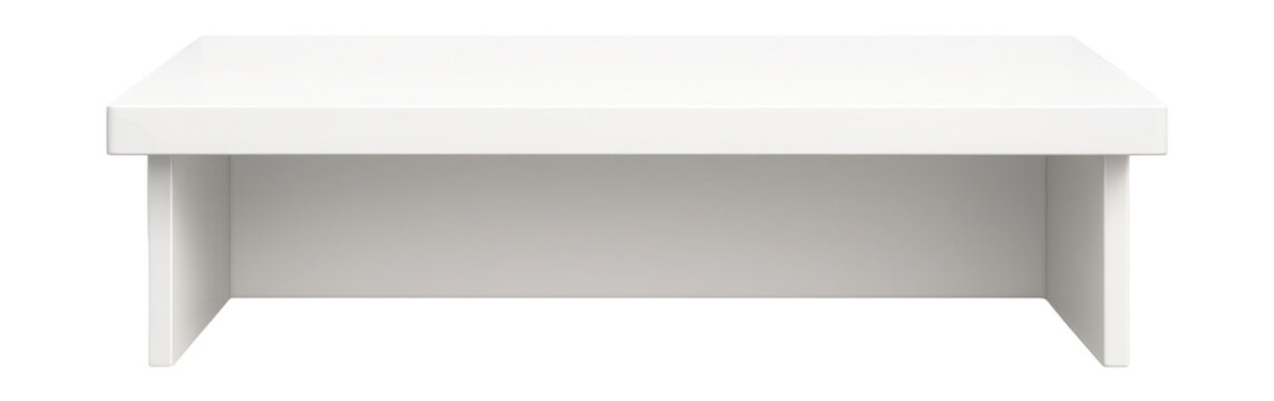 A minimalist white MDF shelf designed to fit over a washing machine for decor and storage.