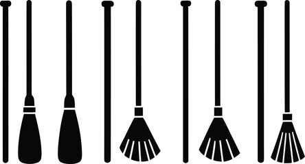 Naklejka premium broomstick silhouette style minimal icon set vector art illustration on a white background. 