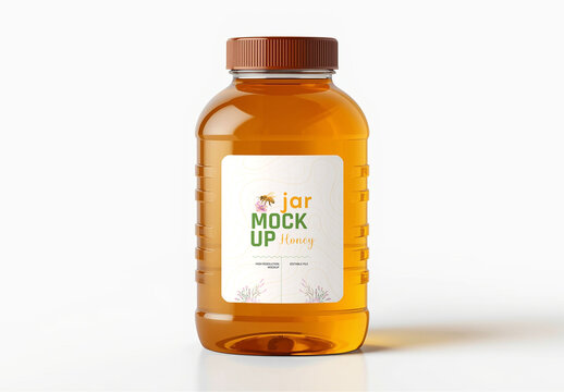Transparent Honey Bottle Jar Mockup