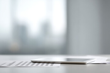 tablet displaying detailed budget plan with ar figures and blurred white text bars in background