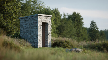modern outdoor shower in rustic sauna or spa area featuring stylish design elements and natural stone